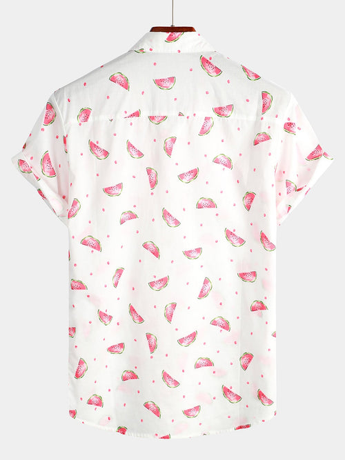 Men's Watermelon Print Short Sleeve Hawaiian Shirt