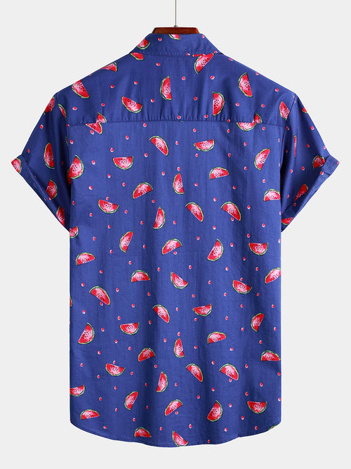 Men's Watermelon Print Short Sleeve Hawaiian Shirt