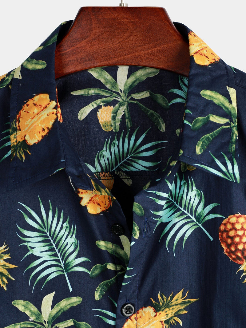 Men's Pineapple Print Short Sleeve Hawaiian Shirt