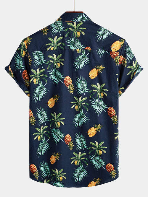 Men's Pineapple Print Short Sleeve Hawaiian Shirt