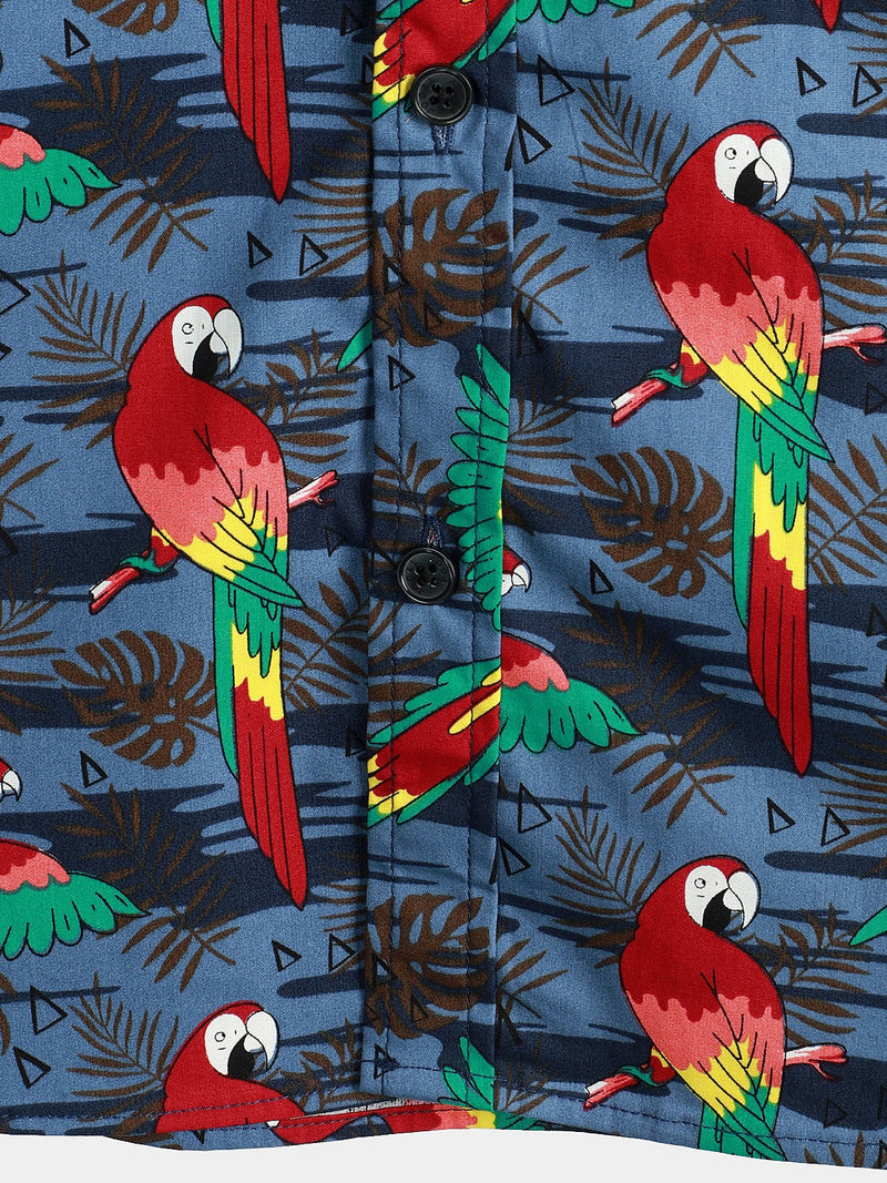 Men's Parrot Print Beach Short Sleeve Shirt