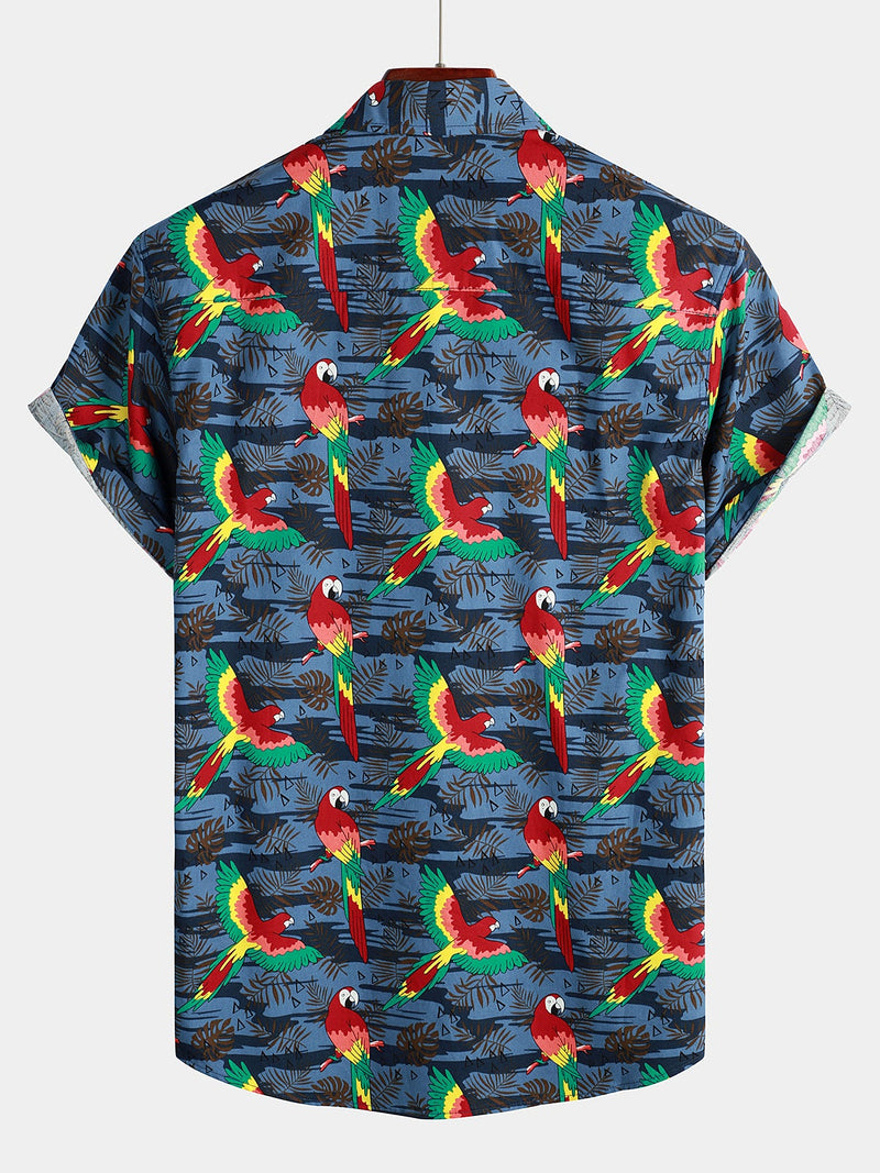 Men's Parrot Print Beach Short Sleeve Shirt
