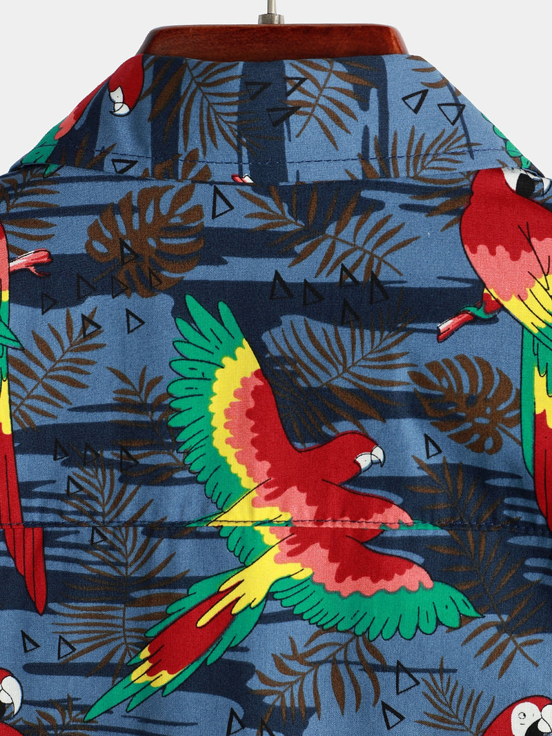 Men's Parrot Print Beach Short Sleeve Shirt