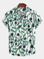 Men‘s Summer Floral Print Short Sleeve Casual Holiday Pocket Shirt