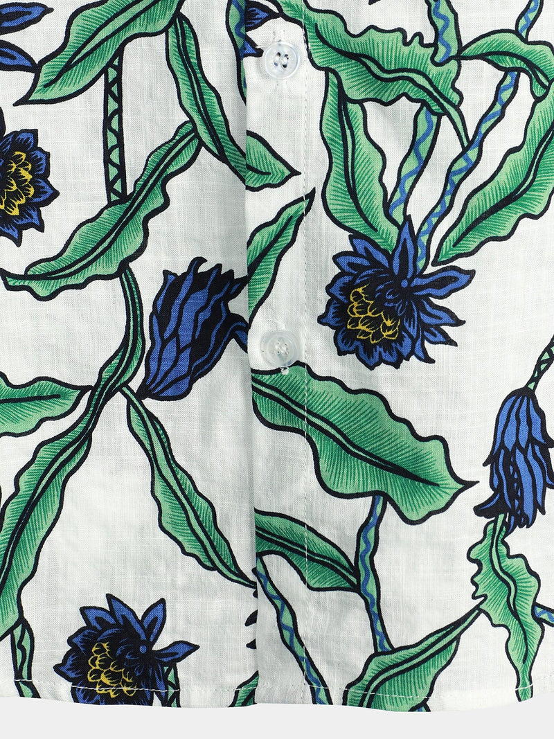 Men‘s Summer Floral Print Short Sleeve Casual Holiday Pocket Shirt