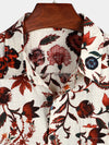 Men's Beige Floral Print Pocket Short Sleeve Hawaiian Shirt