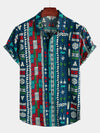 Men's Navy Blue Boho Short Sleeve Retro Shirt