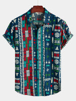 Men's Navy Blue Boho Short Sleeve Retro Shirt