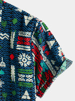 Men's Navy Blue Boho Short Sleeve Retro Shirt