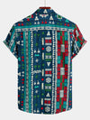 Men's Navy Blue Boho Short Sleeve Retro Shirt
