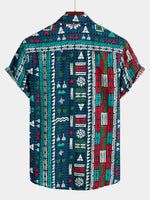 Men's Navy Blue Boho Short Sleeve Retro Shirt