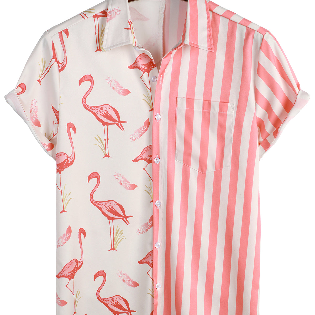 Men's Pineapple & Striped Print Holiday Short Sleeve Shirt