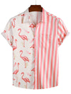 Men's Pineapple & Striped Print Holiday Short Sleeve Shirt