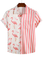 Men's Pineapple & Striped Print Holiday Short Sleeve Shirt