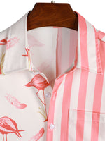 Men's Pineapple & Striped Print Holiday Short Sleeve Shirt
