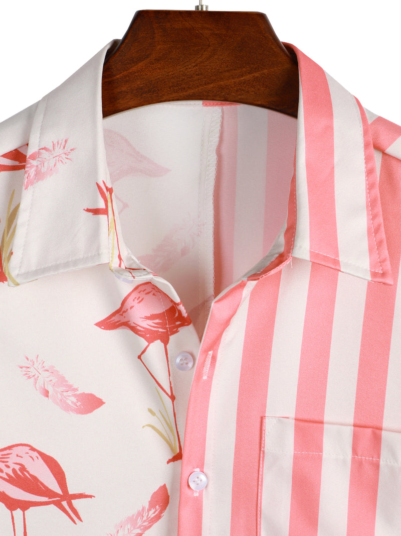 Men's Pineapple & Striped Print Holiday Short Sleeve Shirt