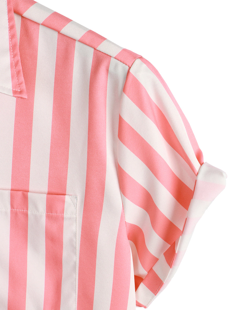 Men's Pineapple & Striped Print Holiday Short Sleeve Shirt