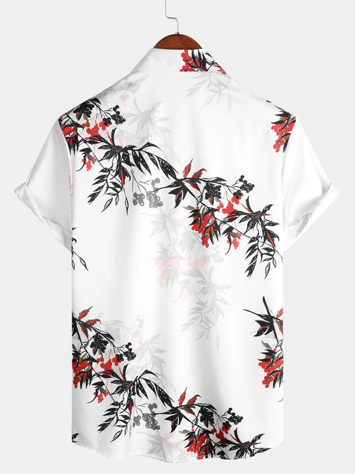 Men's Floral Print Summer Flower Short Sleeve Beach Holiday Button Up Shirt