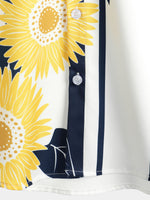 Men's Sunflower Yellow Floral Print Striped Short Sleeve Tropical Button Up Vintage Hawaiian Shirt