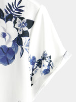 Men's Floral Holiday Summer Print Casual Button Up White Beach Short Sleeve Shirt