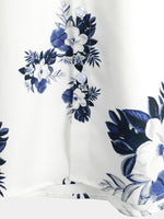 Men's Floral Holiday Summer Print Casual Button Up White Beach Short Sleeve Shirt
