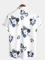 Bundle Of 3 | Men's Floral & Stripe Holiday Summer Print Casual White Beach Short Sleeve Shirts