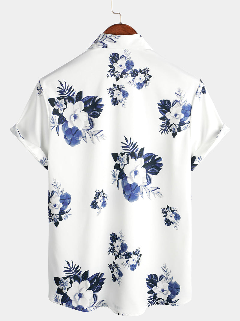 Bundle Of 3 | Men's Floral & Stripe Holiday Summer Print Casual White Beach Short Sleeve Shirts