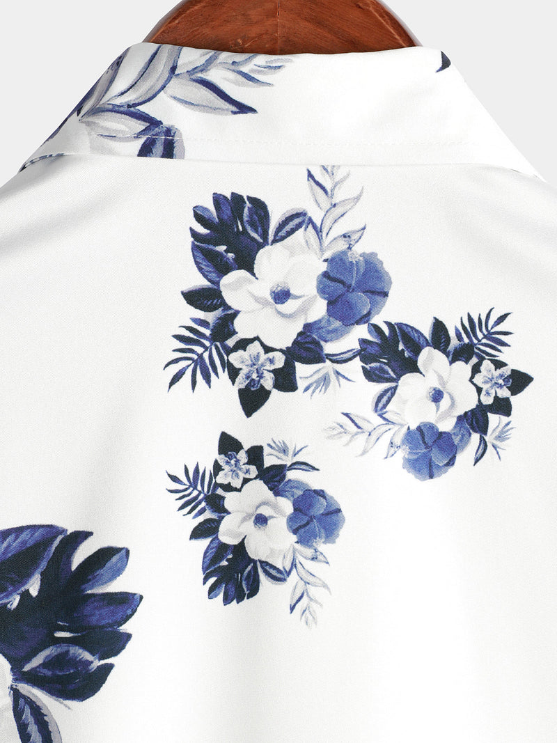Bundle Of 3 | Men's Floral & Stripe Holiday Summer Print Casual White Beach Short Sleeve Shirts