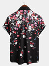 Men's Pink Floral Vacation Short Sleeve Button Camp Black Hawaiian Shirt