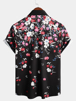 Men's Pink Floral Vacation Short Sleeve Button Camp Black Hawaiian Shirt