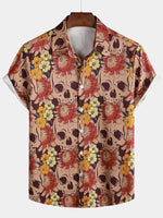 Men's Retro Skull Floral Vintage Casual Button Up Hawaiian Party Short Sleeve Shirt