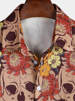 Men's Retro Skull Floral Vintage Casual Button Up Hawaiian Party Short Sleeve Shirt