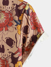 Men's Retro Skull Floral Vintage Casual Button Up Hawaiian Party Short Sleeve Shirt