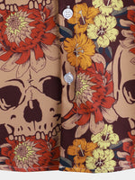 Men's Retro Skull Floral Vintage Casual Button Up Hawaiian Party Short Sleeve Shirt