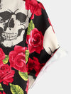 Men's Red Rose Skull Summer Love Art Funny Short Sleeve Button up Hawaiian Shirt