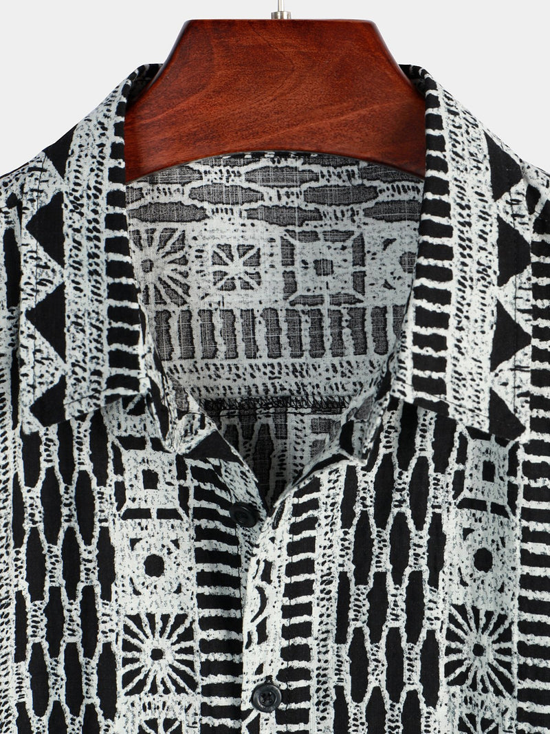 Men's Casual Boho Button Up Short Sleeve Shirt