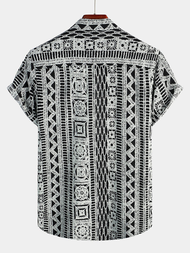 Men's Casual Boho Button Up Short Sleeve Shirt