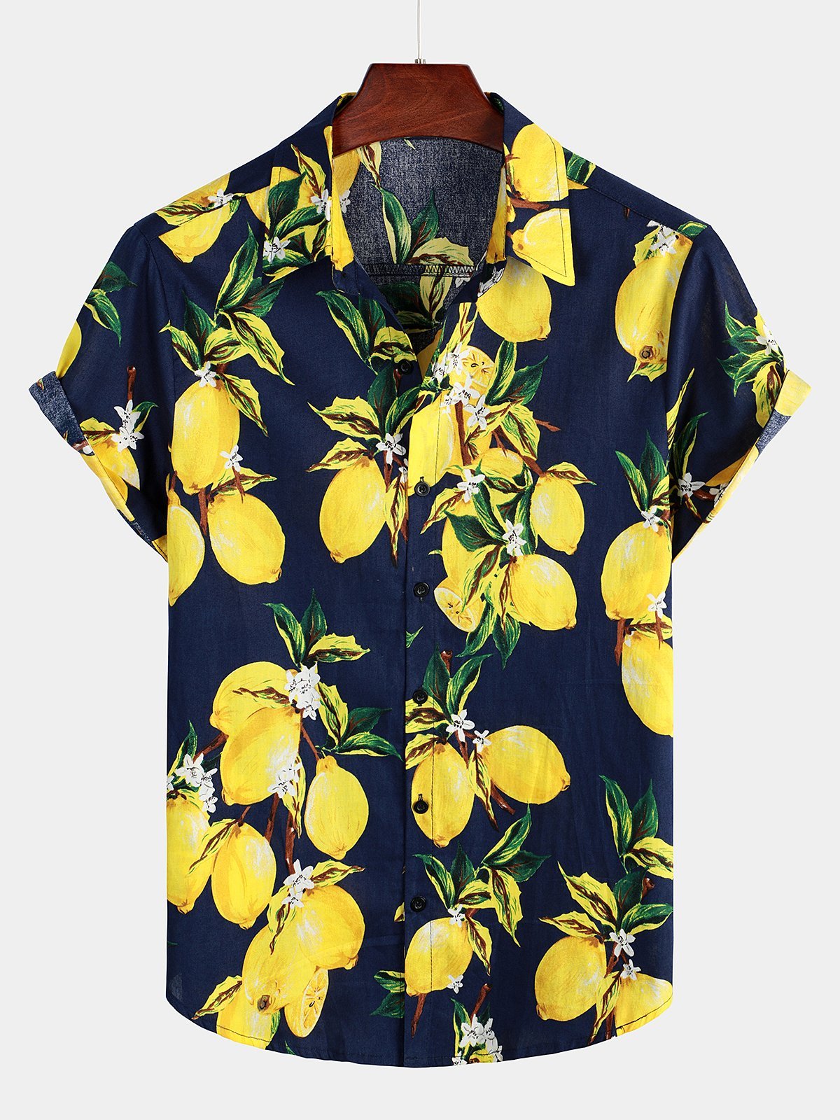 Men's Tropical Lemon Print Short Sleeve Shirt