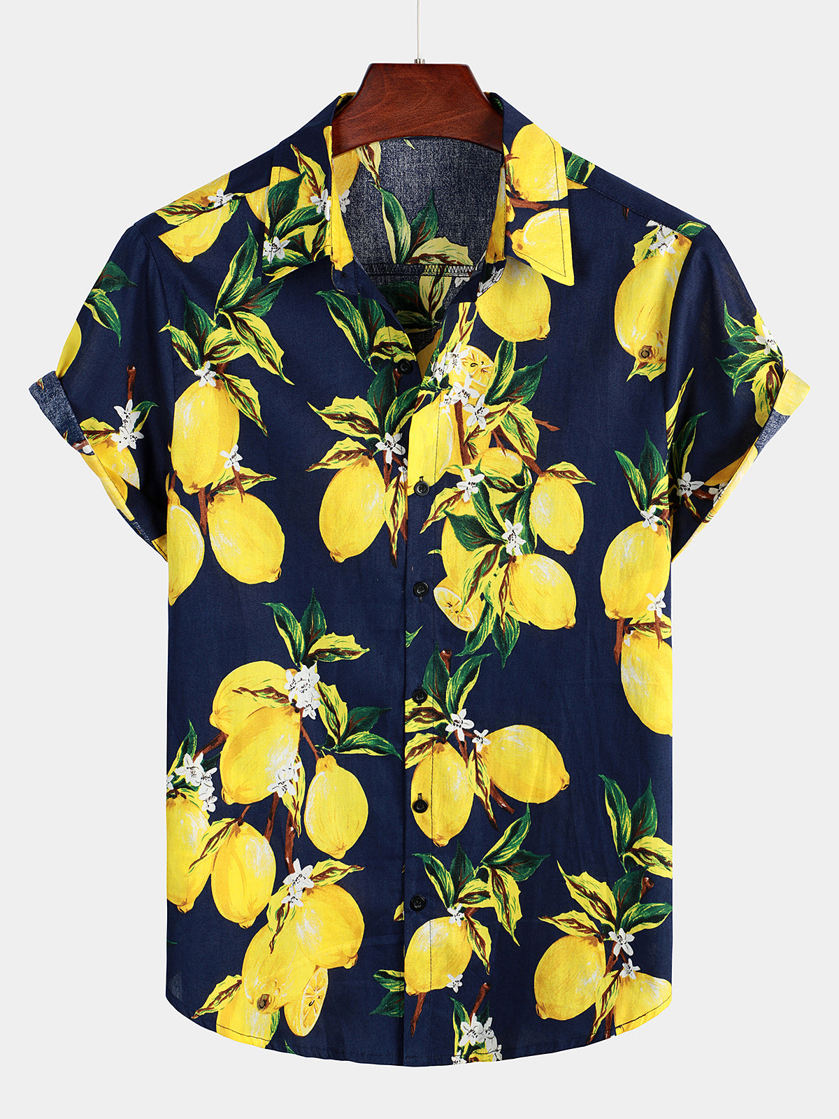 Men's Lemon Print Short Sleeve Hawaiian Shirt