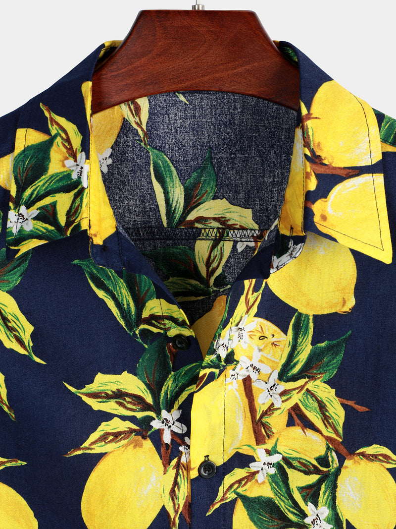 Men's Lemon Print Short Sleeve Hawaiian Shirt