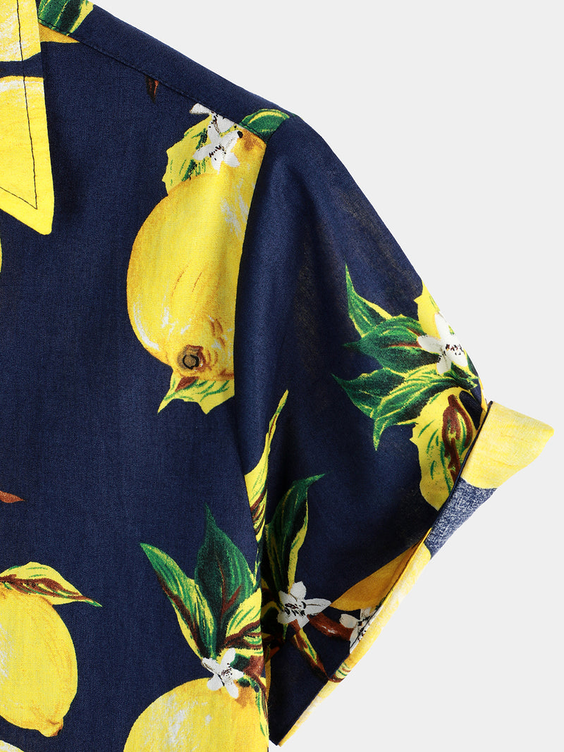 Men's Lemon Print Short Sleeve Hawaiian Shirt