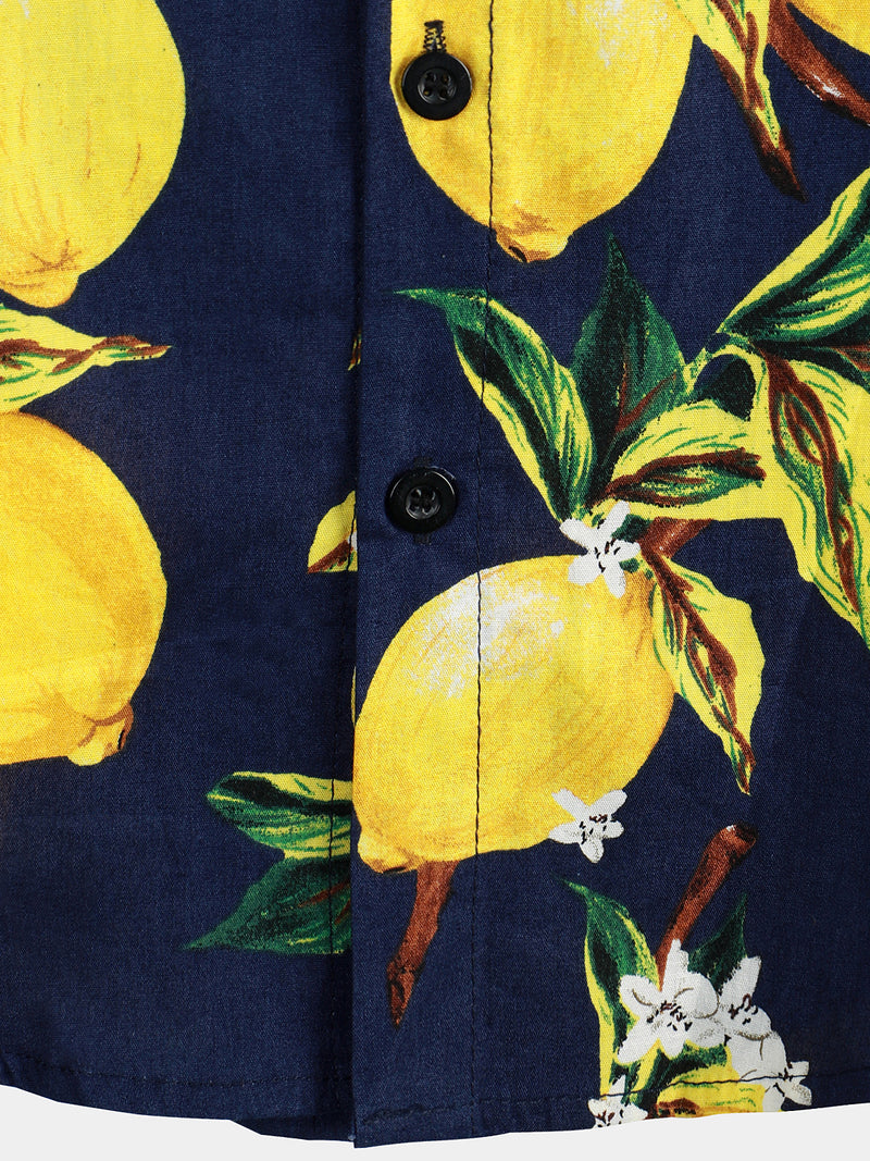 Men's Lemon Print Short Sleeve Hawaiian Shirt