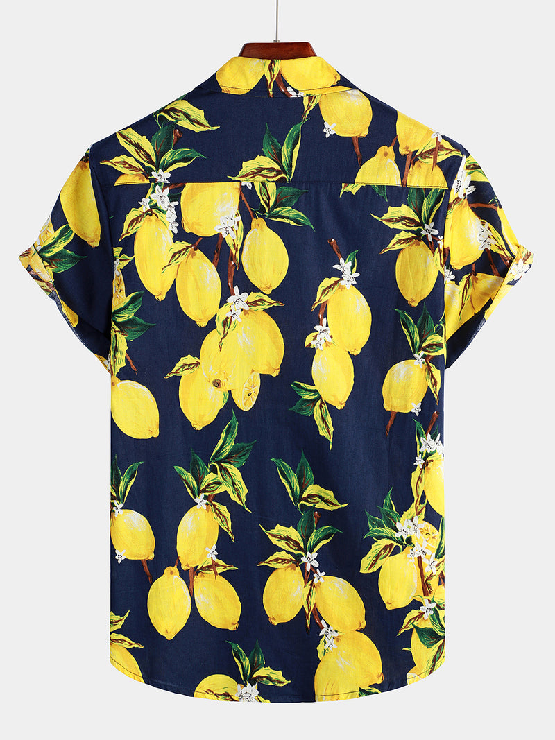 Men's Lemon Print Short Sleeve Hawaiian Shirt