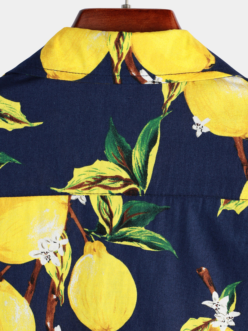 Men's Lemon Print Short Sleeve Hawaiian Shirt