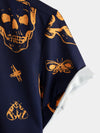 Men's Orange Skull Print Art Graphic Button up Short Sleeve Aloha Hawaiian Shirt