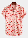 Men's Pink Flamingo Print Short Sleeve Hawaiian Shirt