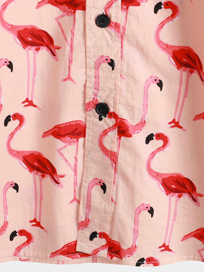 Men's Pink Flamingo Print Short Sleeve Hawaiian Shirt