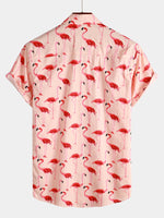 Men's Pink Flamingo Print Short Sleeve Hawaiian Shirt