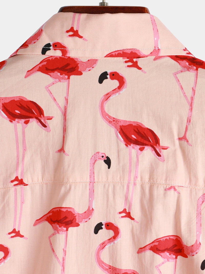 Men's Pink Flamingo Print Short Sleeve Hawaiian Shirt