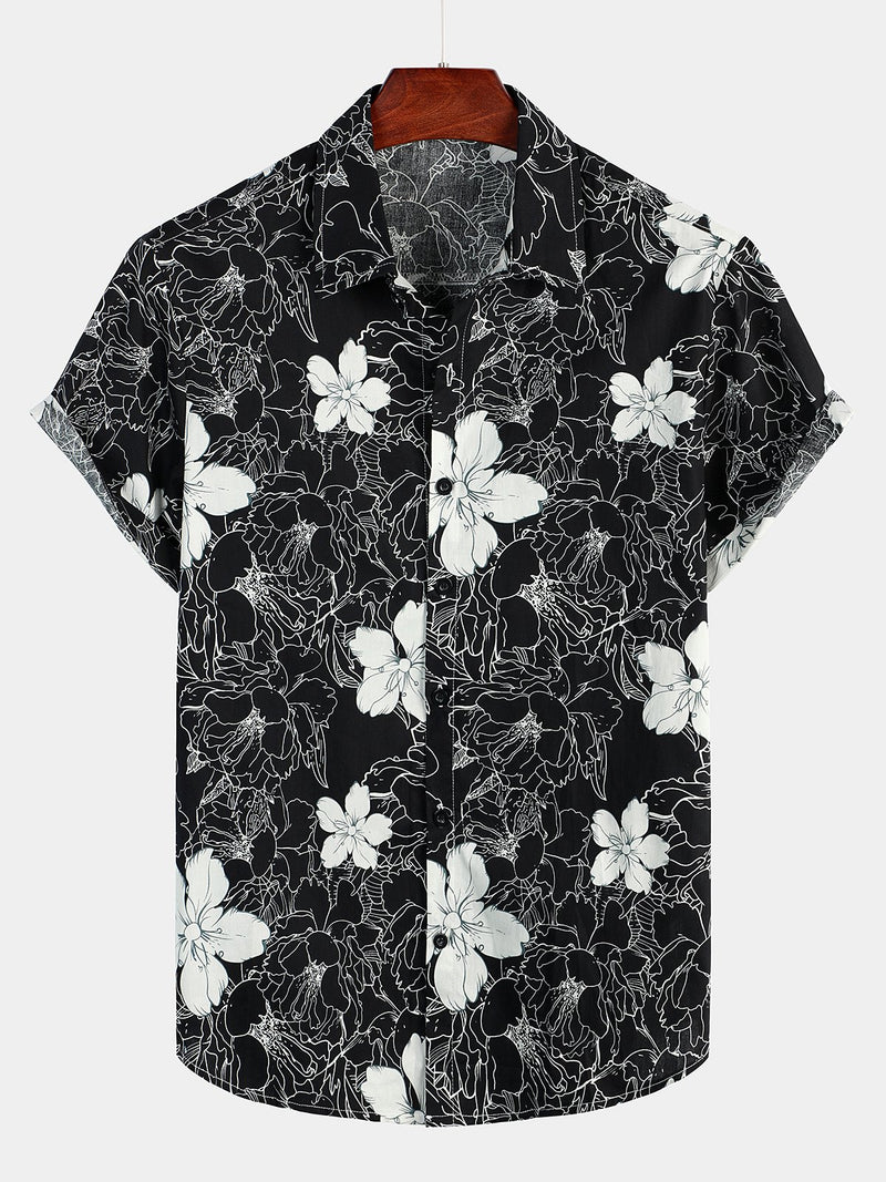 Men's Floral Printed Holiday Breathable Short Sleeve Shirt